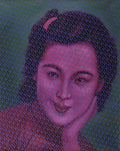 Pixelated portrait of a person with a dark background