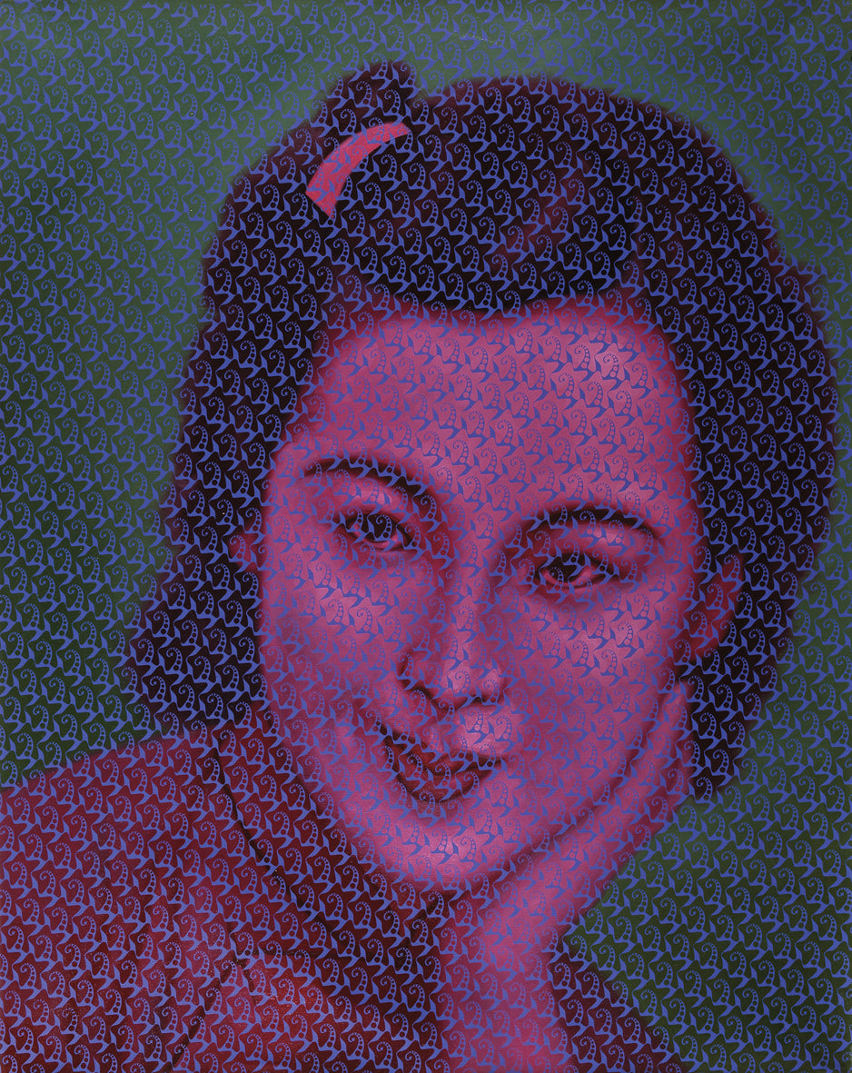 Pixelated portrait of a person with a dark background