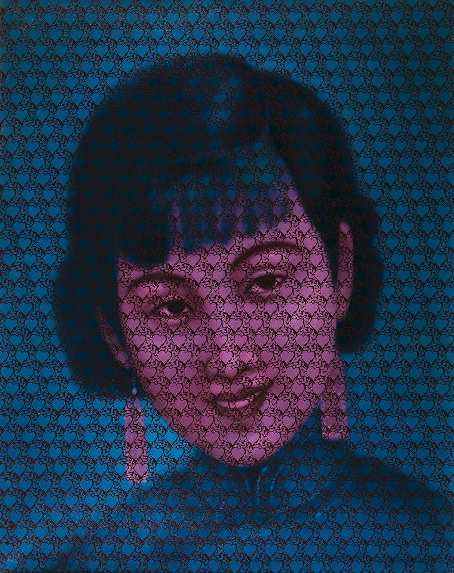 Digital art of a stylized portrait with geometric patterns on a blue background